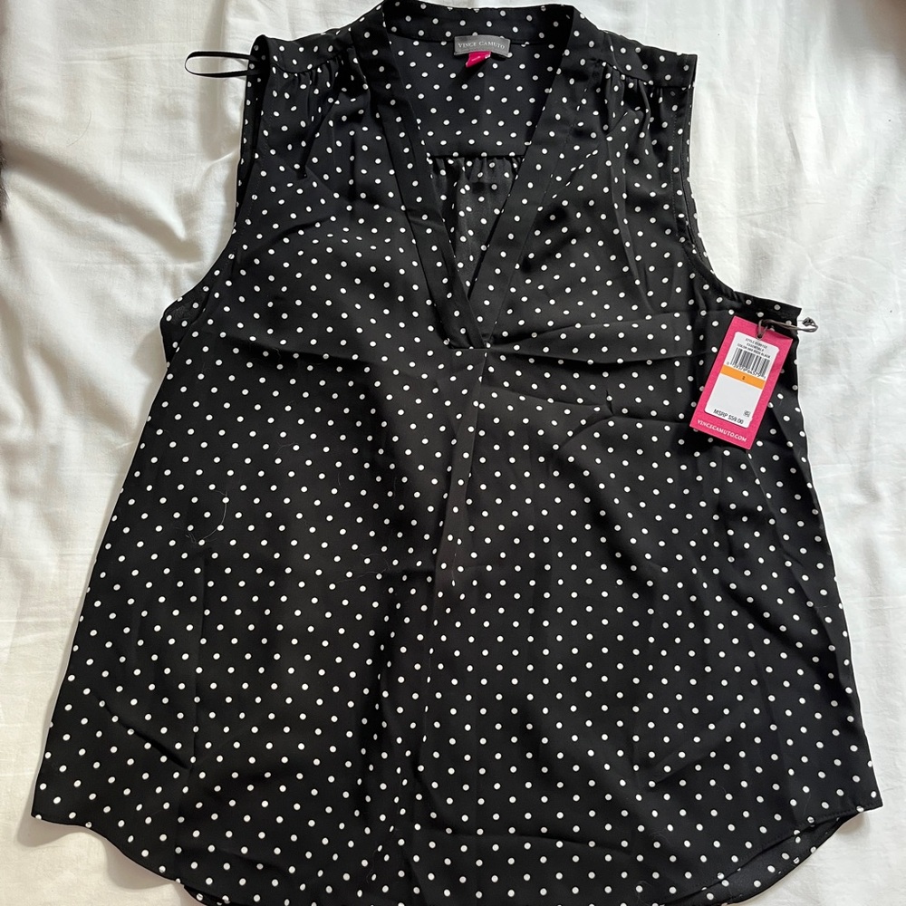 Vince Camuto Black Polka Dot Sleeveless Top